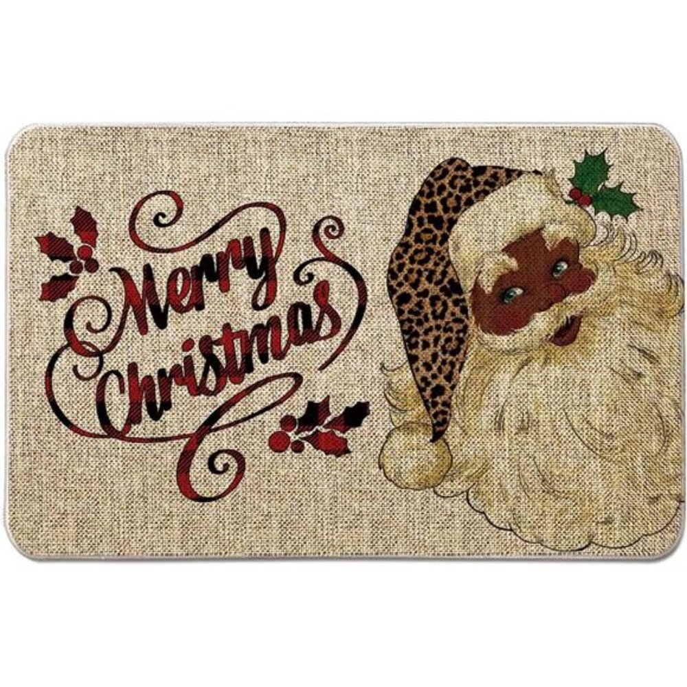 Christmas Door Mat Outdoor Rug Black Santa Doormat  Entrance Rug  17 x 27 Inch